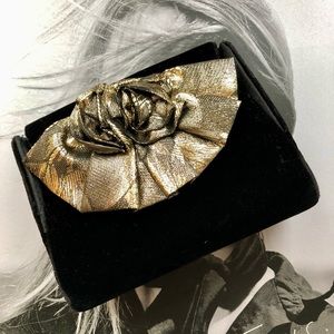 Vintage 50s La Regale LTD Black Box Velvet & Satin Constructed Clutch